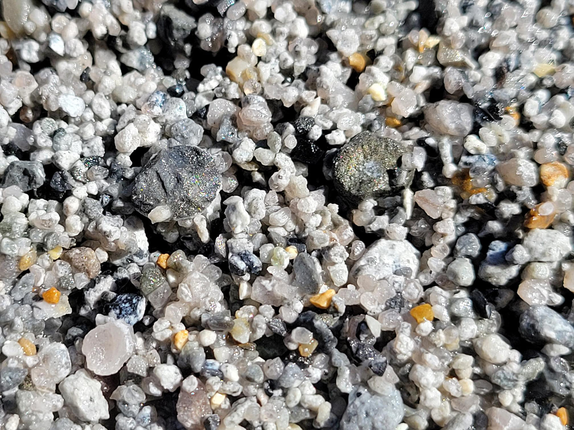 Pyrite in RC drill chips at 525 ft in Hole 002